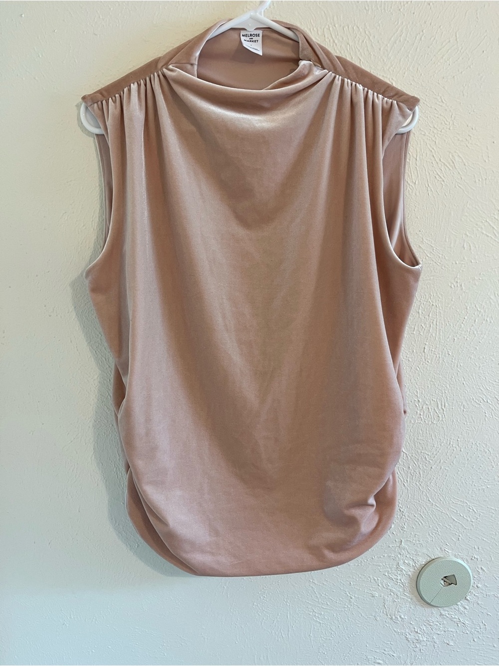 Melrose and Market Sleeveless Velvet Draped Mock Neck Top in Blush